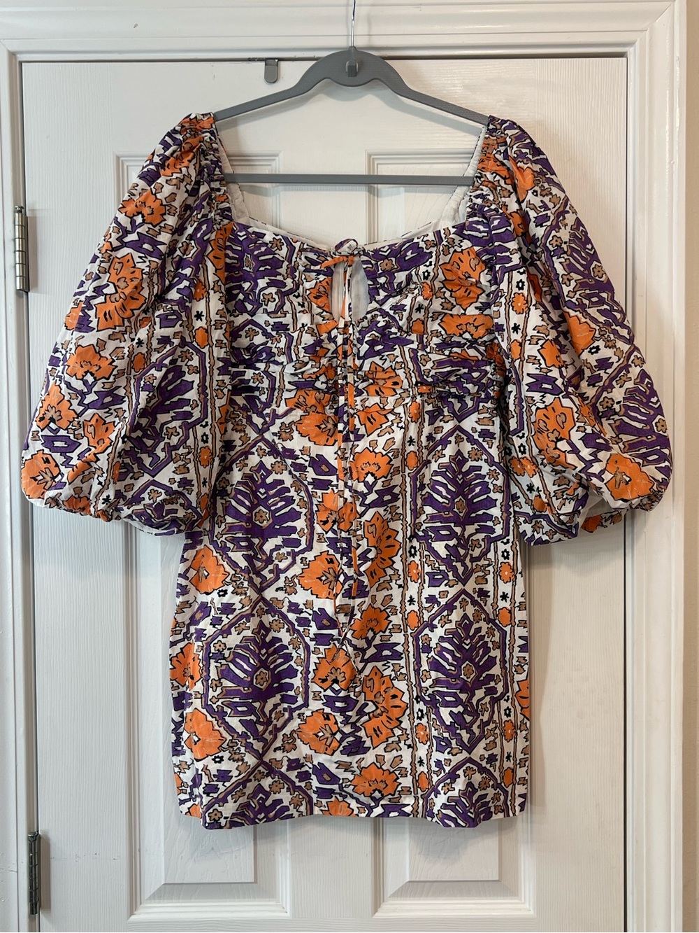 RHODE Esme Love Is a Rainbow Floral Puff Sleeve Ruched Mini Dress Size 6 Cotton